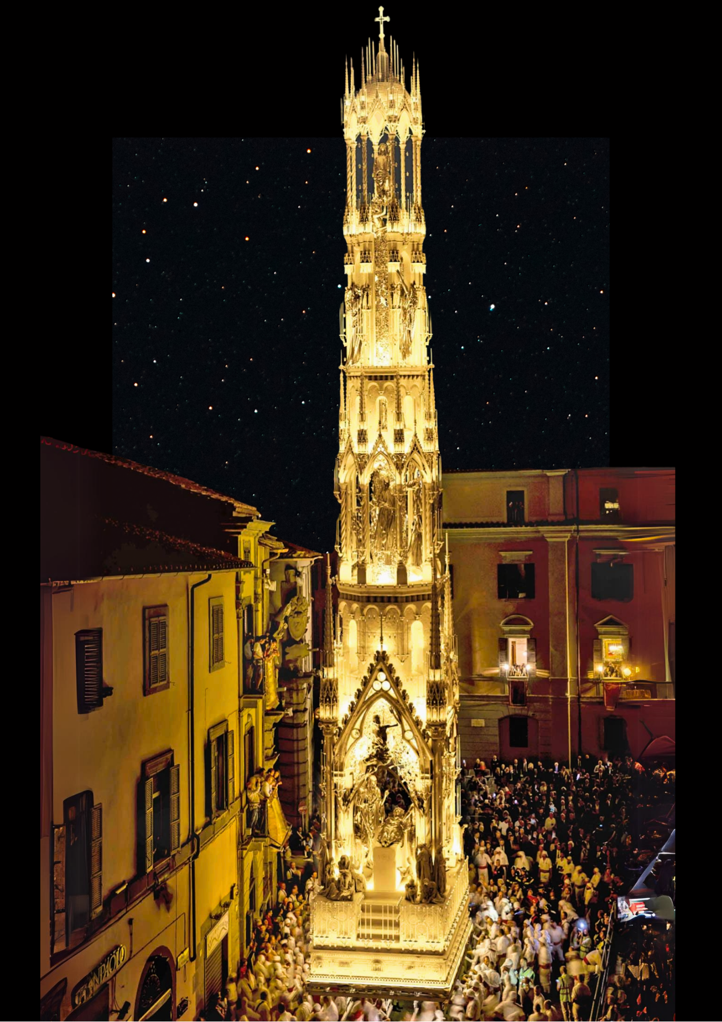 Immagine evocativa della Macchina di Santa Rosa illuminata